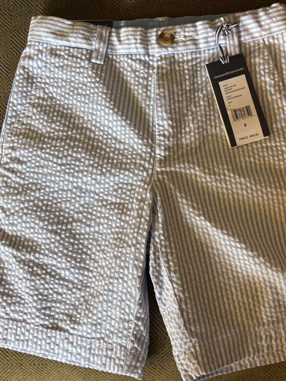 Vineyard Vines Boys Light Blue and White Seersucker Shorts